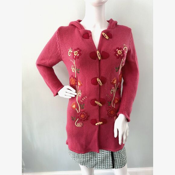 The Children's Place Pink Floral Knit Hooded Cardigan Sweater size Girls L 10/12 - Picture 4 of 7